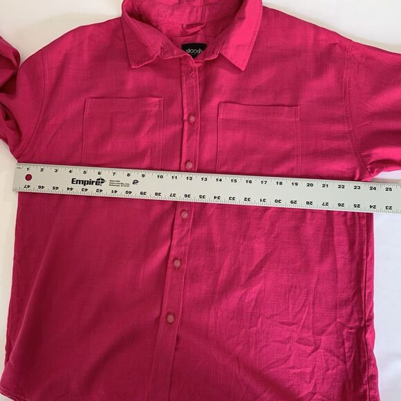 Stoosh Shirt Women L Pink Button Linen Blend Pockets Beach Twee Colorful Barbie - Picture 7 of 9